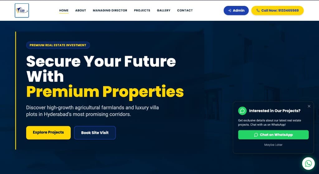 CSR Group farmland and villa plots Hyderabad website case study by WebNextra