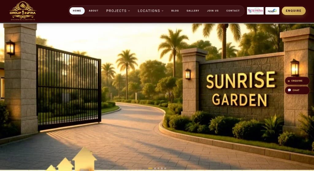 Group 1 Infra open plots in Hyderabad website case study by WebNextra