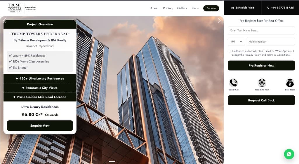 Trump Towers Hyderabad luxury real estate landing page case study by WebNextra