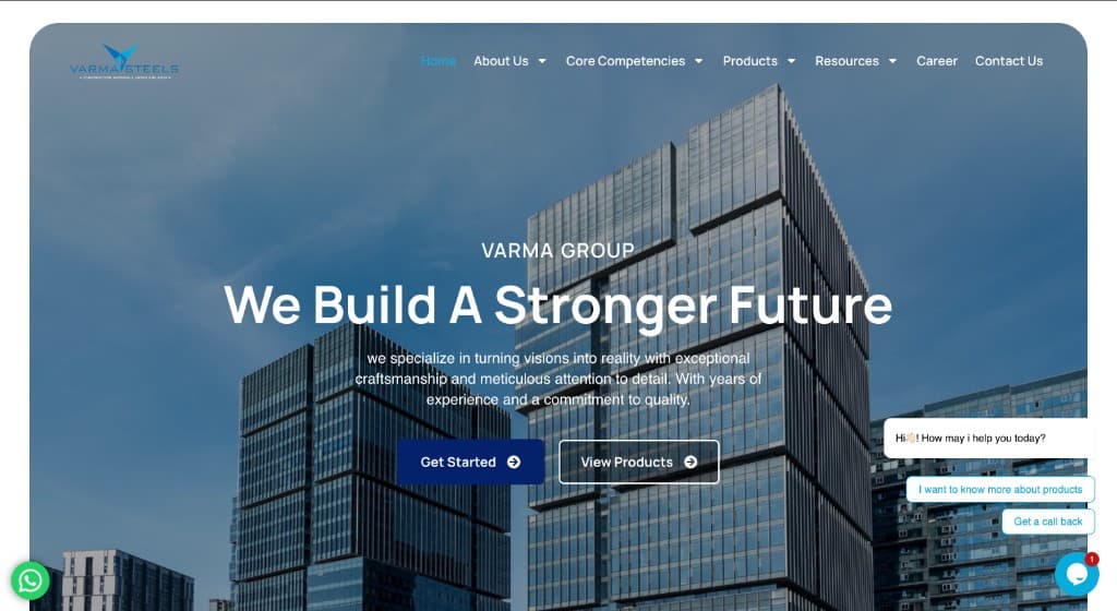 Varma Steels construction materials group website case study by WebNextra