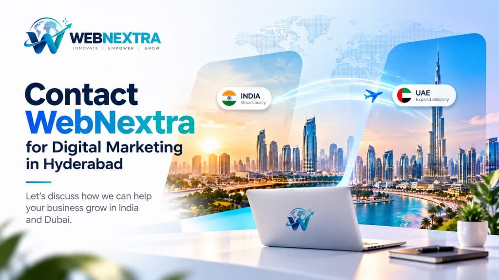 WebNextra digital marketing team serving Hyderabad, India and Dubai, UAE